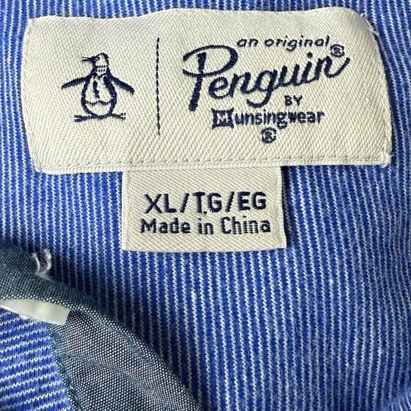 Original Penguin Munsingwear Men’s Polo Shirt XL Blue Striped Gray Collar Cotton - Picture 4 of 10